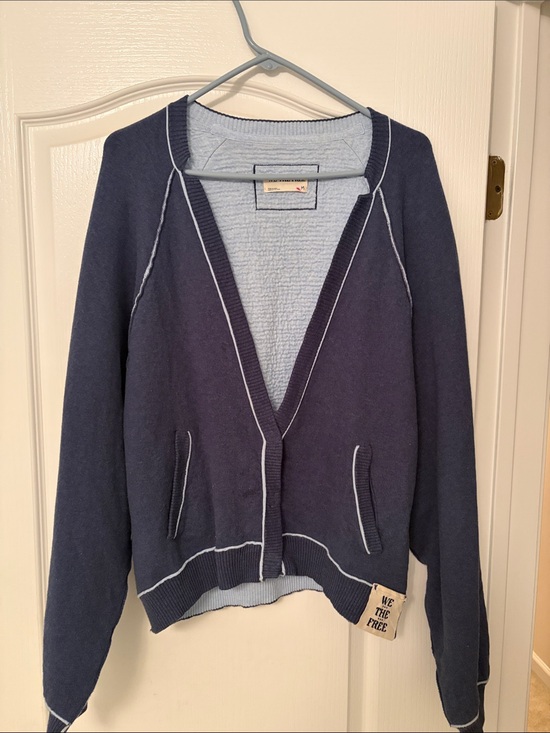 We The Free Sweaters - We The Free Navy Cardigan with Light Blue Trim